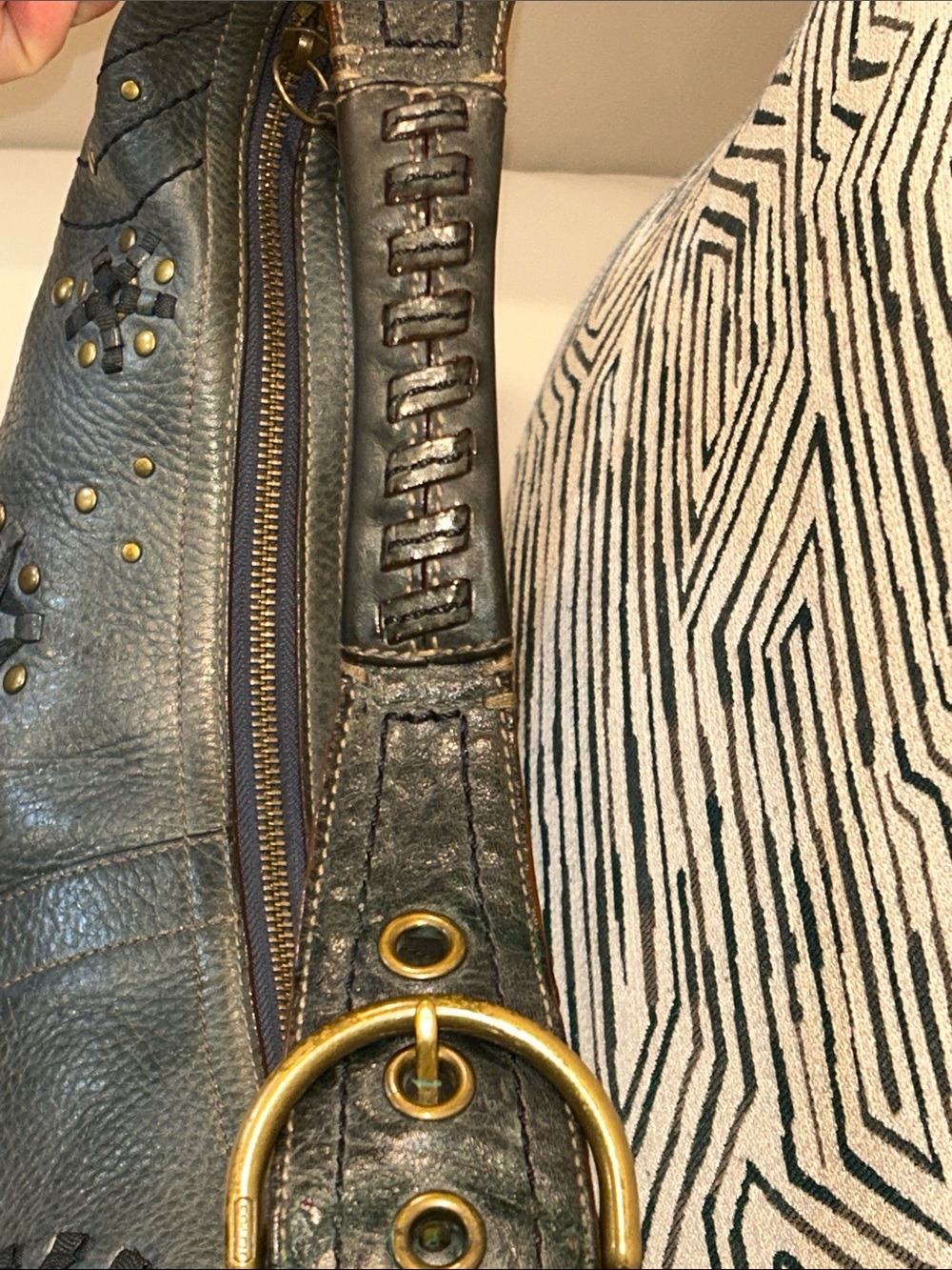 Coach RARE Mia Laced Studded Teal Leather Shoulder Hobo - Picture 6 of 17